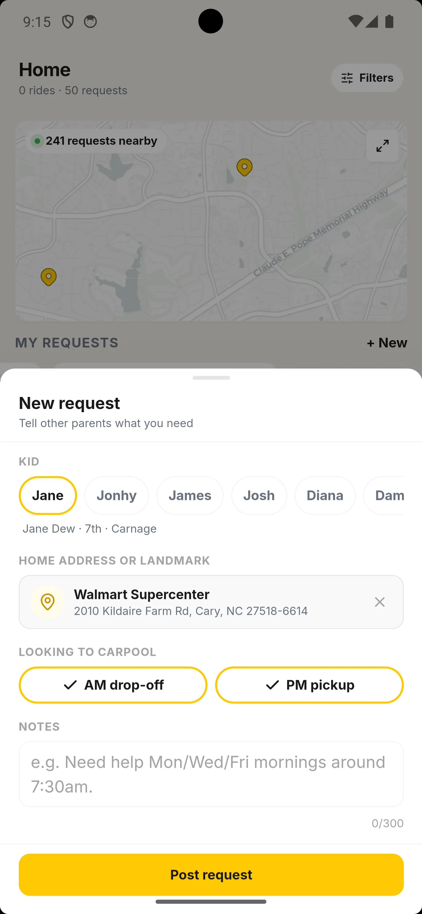Share a carpool request